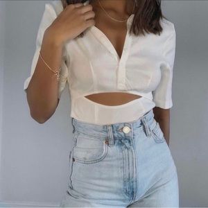 ZARA Blogger Favorite White Linen Cutout Bodysuit